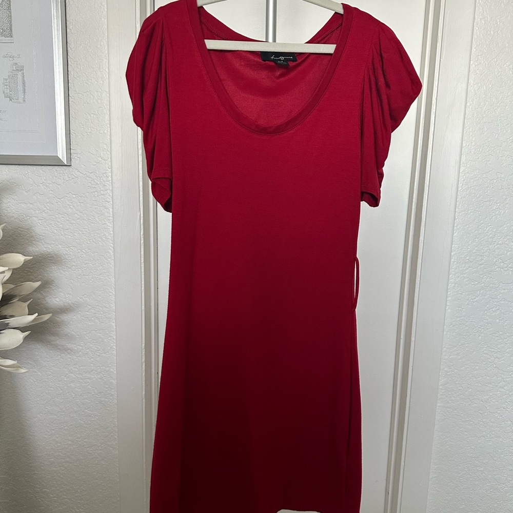 Forever 21 Red Round Neck Puff Sleeve Solid Casual Dress Short Sleeve Mini Dress